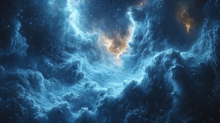Wall Mural - Particle paintings of light blue skies and clouds frame an abstract sky and clouds