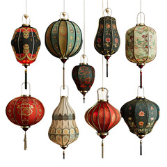 Wall Mural - set of chinese lantern isolated on transparent background, png elements collection.
