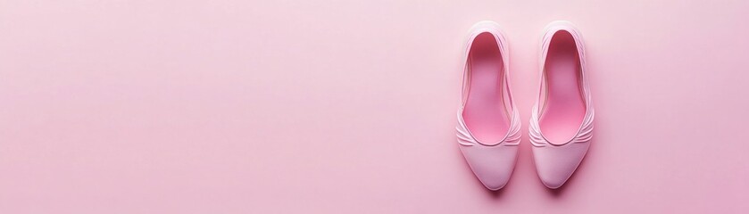 Poster - Pair of Pink Pointed-Toe Ballerina Flats on a Pink Background