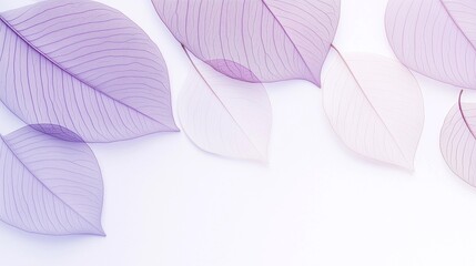 Wall Mural - several delicate, flowing leaves arranged on a light blue background with soft, curved lines and gradient shades of purple and beige, refined, ethereal, graceful. lightness and movement. gentle hues.