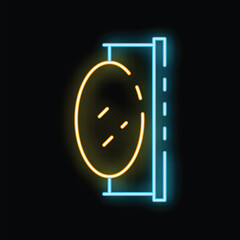 Poster - Glowing neon line round makeup mirror icon isolated on black background. Vector