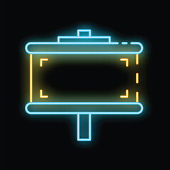 Poster - Glowing neon line projection screen icon isolated on black background business presentation visual aids office equipment vector illustration