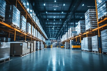 Modern Organized Warehouse with Rows of Pallets