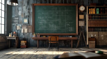 Wall Mural - Empty Vintage Classroom with Chalkboard