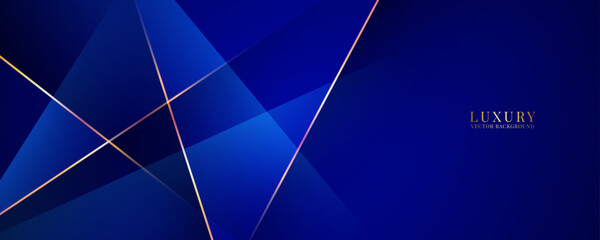 Poster - 3d blue luxury abstract background overlap layer on dark space with golden polygonal lines decoratio