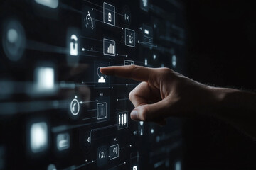Aufkleber - A hand interacts with a digital interface, pointing at a profile icon