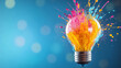 © zamuruev - Vibrant colors explode from a light bulb, embodying creativity and imagination in a dynamic show