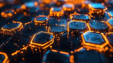 blockchain technology development with vibrant digital blocks, soft lighting, sleek modern setup, fu