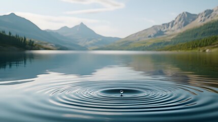 Wall Mural - Serenity of Water Droplets Creating Ripples in Pond