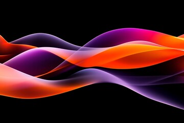 Wall Mural - Abstract flowing orange and purple waves on black background.