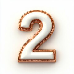 White 3D number 2 with a copper border on white background.