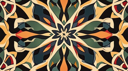 Poster - Abstract Geometric Pattern with Green, Yellow, and Red Hues