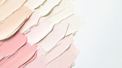Poster - Different shades of foundation are smeared on a white canvas, creating a gradient effect that showcases the variety of tones available for different skin colors