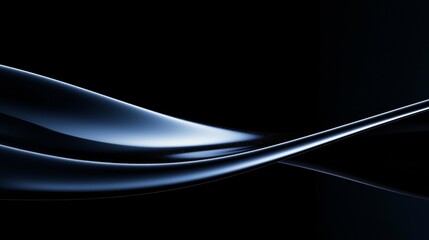Poster - Smooth elegant blue wave flowing on a black background creating a beautiful abstract design with soft light reflections