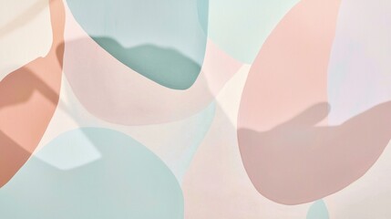 Poster - Soft shadows dance across a pastel-colored background, creating an abstract composition of overlapping, organic shapes, evoking a sense of tranquility and modern minimalism