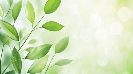 Poster - Fresh green leaves thrive on branches against a softly blurred background, creating a serene and natural image evoking themes of growth, renewal, and environmental awareness