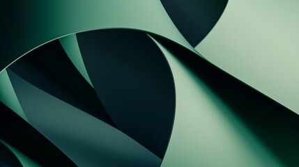 Poster - Smooth, undulating green shapes intertwine and overlap against a dark background, creating a dynamic and visually engaging abstract composition