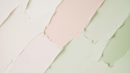 Poster - thick diagonal brushstrokes of green, pink, and white paint create a textured, artistic background, 