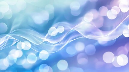 Poster - Smooth light blue wavy lines flowing over a blurred bokeh effect background creating a serene and elegant abstract composition