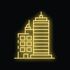 Poster - Neon sign representing two skyscrapers at night, ideal for real estate or architecture projects