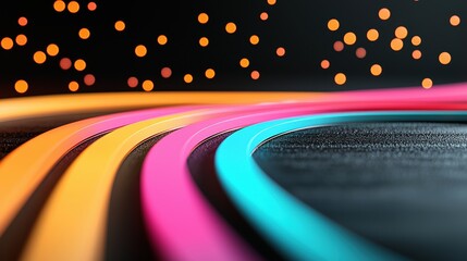Poster - A black background with vibrant streaks of light, representing high speed data transfer and digital information flow in cyberspace.