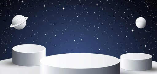 Wall Mural - a minimalist space scene with planets and circular platforms against a starry background.