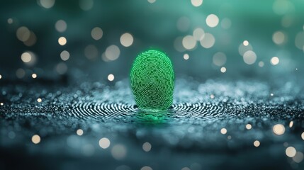 Poster - A close up shot of a fingerprint scanner with a glowing green light, representing biometric authentication and secure access control.