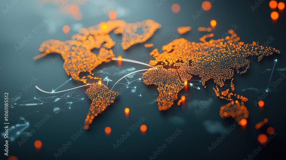 Digital Trade Routes Map A digital world map with arrows indicating the movement of goods and ...