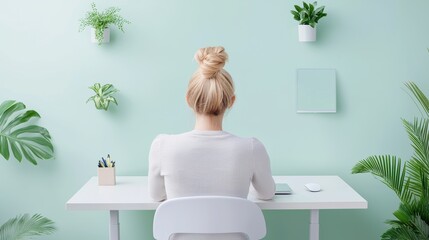 Poster - A person working remotely from a home office equipped with a standing desk, ergonomic chair, and multiple screens for optimal productivity.