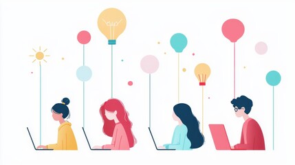Poster - A diverse group of students engaged in an online lesson, using laptops and tablets to participate in interactive activities and virtual discussions.