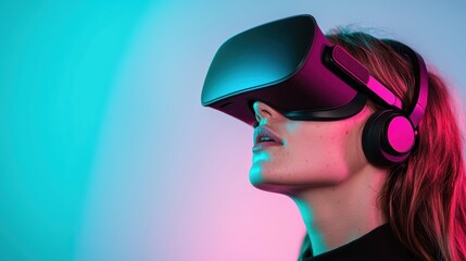 Poster - A person wearing a virtual reality (VR) headset immersed in a simulated learning environment, exploring historical events or scientific concepts in an interactive way.