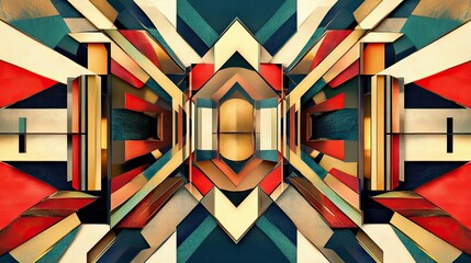 Poster - Abstract Geometric Pattern with Vivid Colors and Textured Surfaces