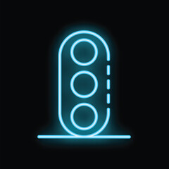 Poster - Blue neon sign of a traffic light shining brightly on a dark background