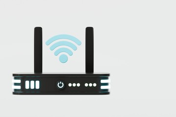 Poster - 3D Realistic Wireless Internet Router with antennas icon. Minimal Cartoon digital wireless modem hotspot on isolated white background Wi-Fi hotspot zone. Wireless Modem for 4G or 5G concept. 3D Render