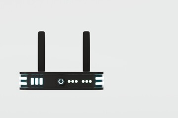 Poster - 3D Realistic Wireless Internet Router with antennas icon. Minimal Cartoon digital wireless modem hotspot on isolated white background Wi-Fi hotspot zone. Wireless Modem for 4G or 5G concept. 3D Render
