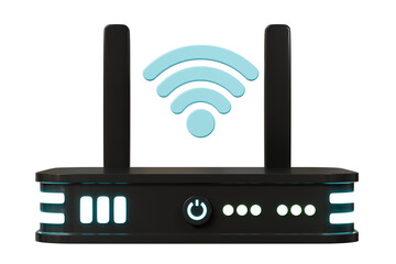 Poster - 3D Realistic Wireless Internet Router with antennas icon. Minimal Cartoon digital wireless modem hotspot on isolated white background Wi-Fi hotspot zone. Wireless Modem for 4G or 5G concept. 3D Render