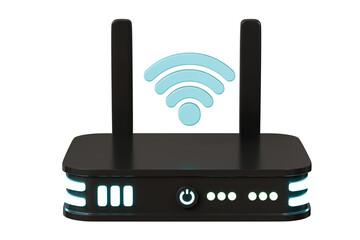 Poster - 3D Realistic Wireless Internet Router with antennas icon. Minimal Cartoon digital wireless modem hotspot on isolated white background Wi-Fi hotspot zone. Wireless Modem for 4G or 5G concept. 3D Render