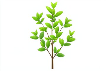 Green tree branch with fresh leaves on white isolated background.