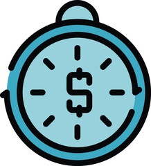 Wall Mural - Simple icon of a stopwatch with a dollar sign in the center, representing the concept of time being equivalent to money