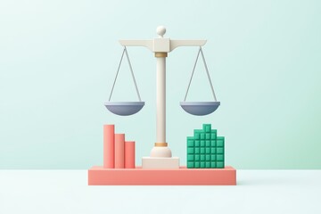 Symbolic representation of balance with scales and graphs, illustrating business analytics and decision-making.