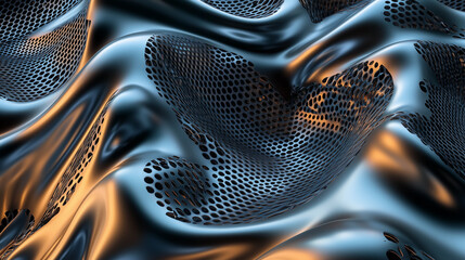 Poster - A close-up view of a silver, metallic fabric with a honeycomb pattern, creating a textured and abstract background