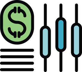 Poster - Icon of a trading platform offering forex signals with a dollar coin and a candlestick chart, representing the concept of online trading
