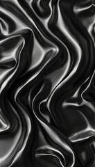 Poster - Smooth black silk fabric creates a dramatic, flowing effect with soft, undulating waves. The luxurious texture enhances the overall sophisticated appearance, suggesting elegance and style.