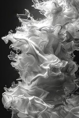 Poster - Delicate white smoke curls and forms intricate patterns against a deep black backdrop, showcasing fluid movement and dynamic shapes in a mesmerizing display of light and shadow.