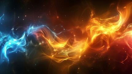 Poster - Swirling clouds of vibrant blue and orange create a mesmerizing effect against a dark cosmic backdrop, showcasing the beauty and complexity of abstract digital art.