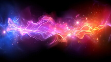 Poster - A vibrant display of swirling colors in shades of blue, pink, and orange flows gracefully across a dark background, creating a mesmerizing visual effect that captures attention and evokes energy.