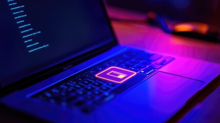 Poster - Vibrant Laptop with Neon Keyboard Lights at Night