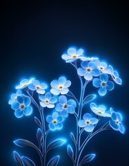 Wall Mural - Glowing blue forget-me-not flowers on a dark background.