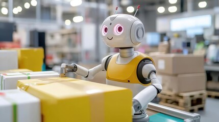 Robot overseeing smart logistics, high-tech automation in industry