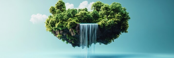 Wall Mural - a surreal floating island with lush greenery and a cascading waterfall.